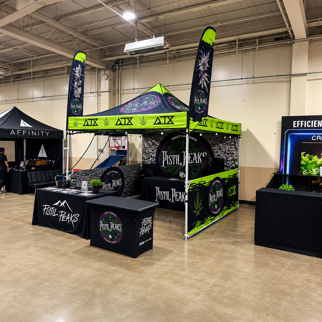 Trade show booth, backdrop, banners and table cover mockups